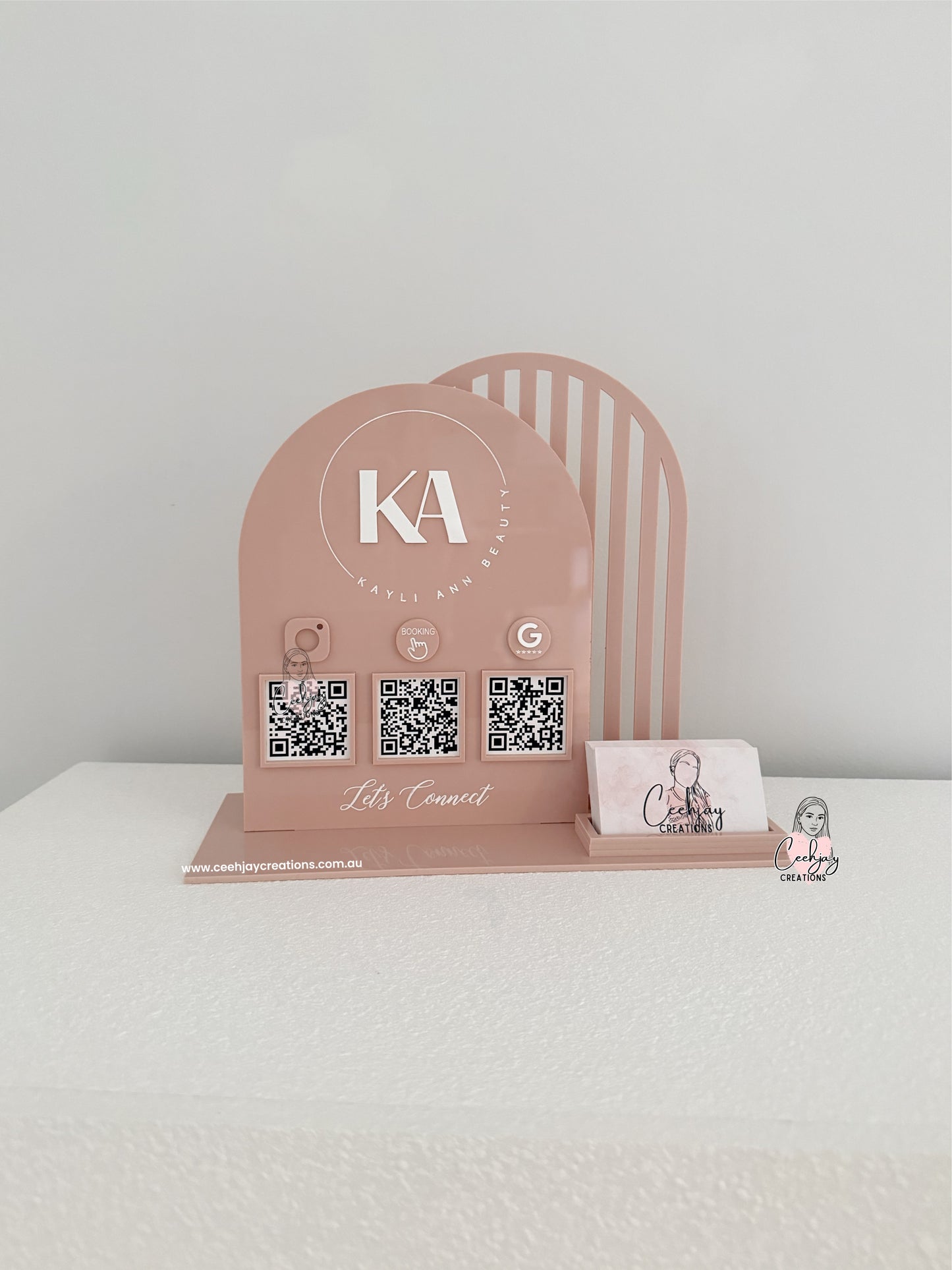 Business Logo QR Code Sign + Card Holder - Double Arch Shape