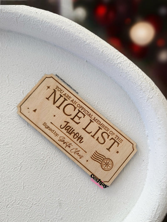 Nice List Christmas Wooden Ticket