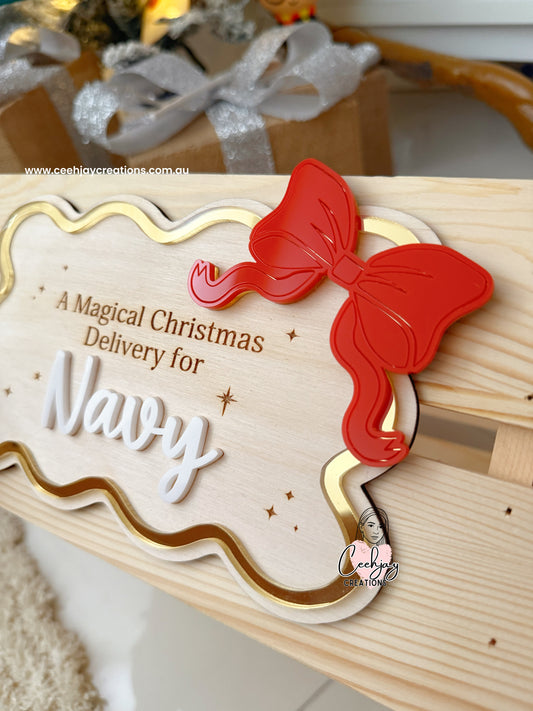 Christmas Box Crate - Bow Wavy Border