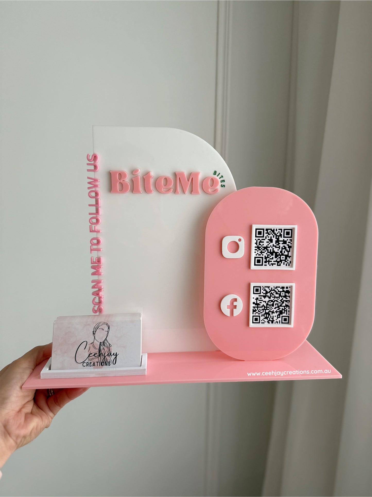 Business Logo QR Code Sign + Card Holder - Semi Arch & Oval Shape
