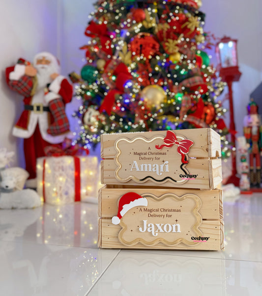 Christmas Box Crate - Bow Wavy Border