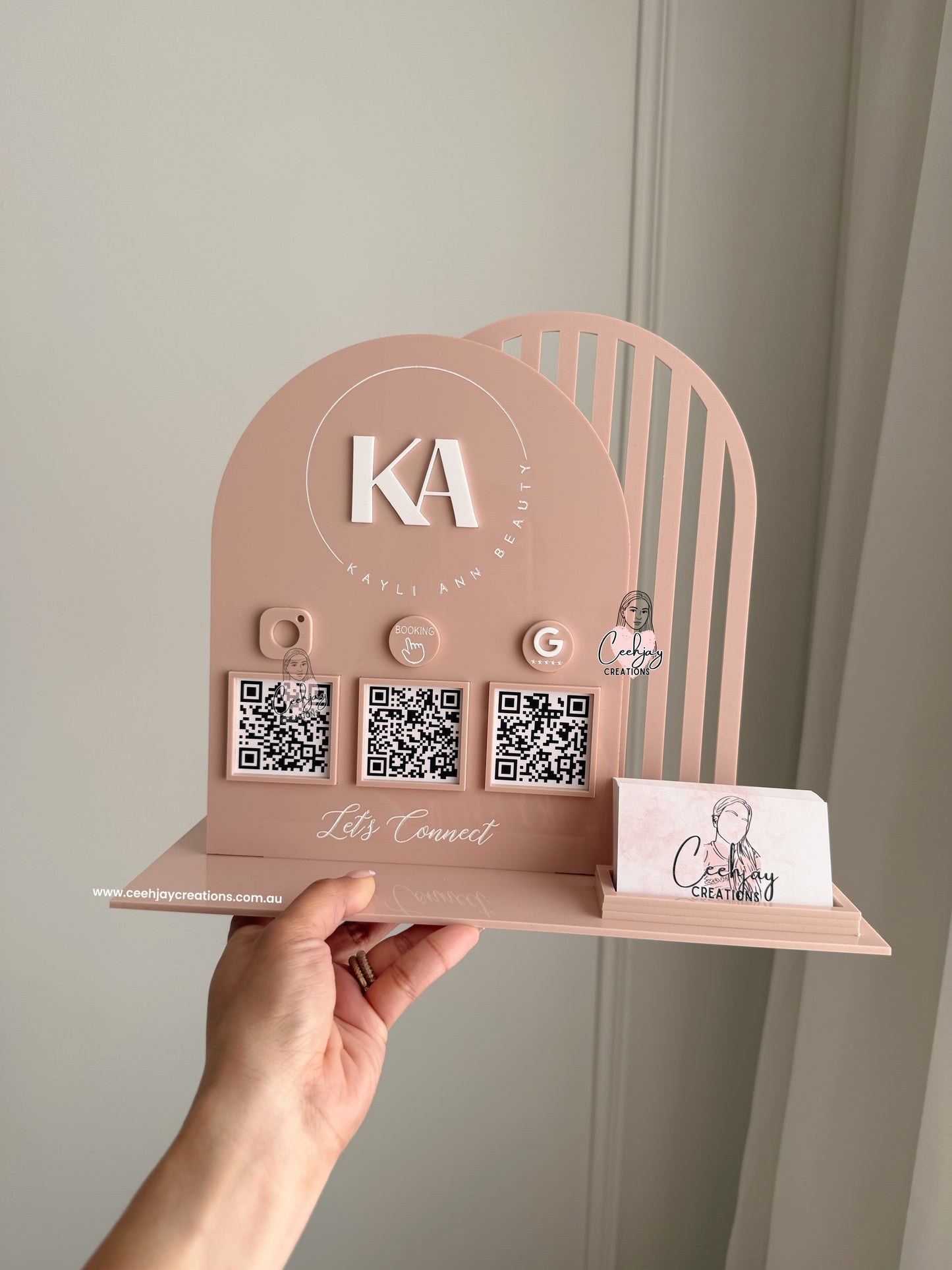 Business Logo QR Code Sign + Card Holder - Double Arch Shape