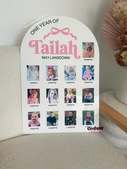 First Year Milestone Photo Board - Bow Design