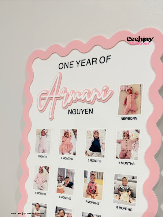First Year Milestone Photo Board - Wavy Border