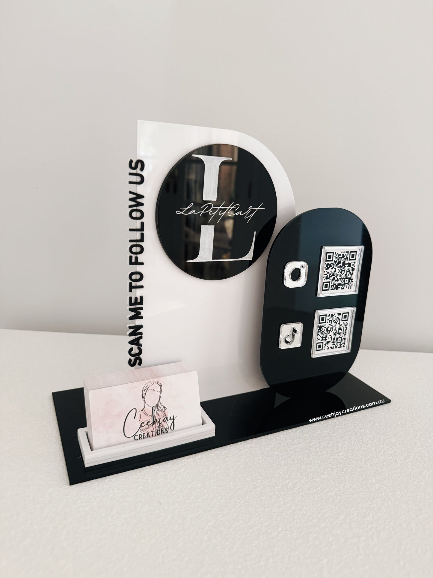 Business Logo QR Code Sign + Card Holder - Semi Arch & Oval Shape