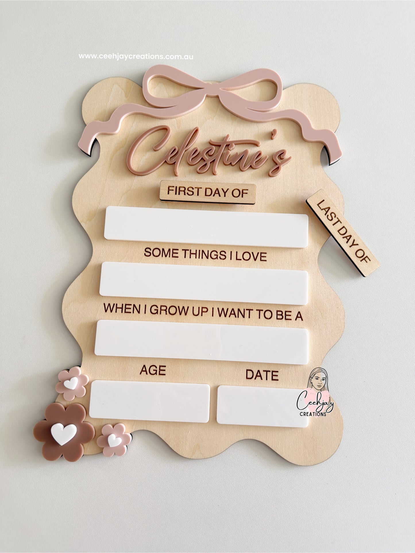 First Day Of Board - Wavy with Bow design