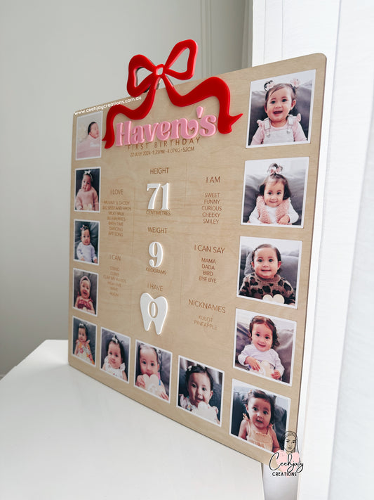 Wooden First Year Milestone Photo Board