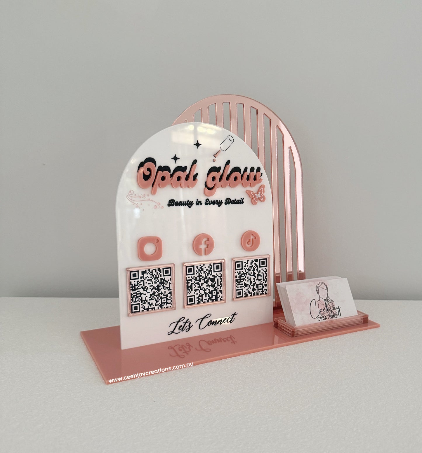 Business Logo QR Code Sign + Card Holder - Double Arch Shape