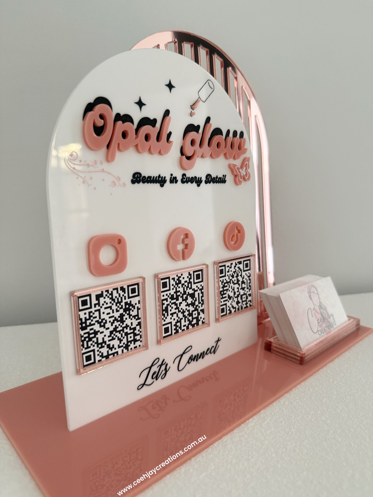 Business Logo QR Code Sign + Card Holder - Double Arch Shape