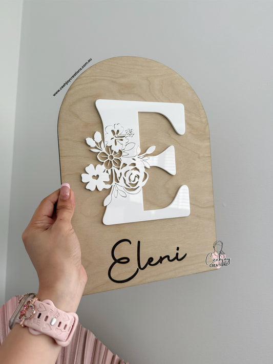 Wooden Floral Initial Arch Plaque