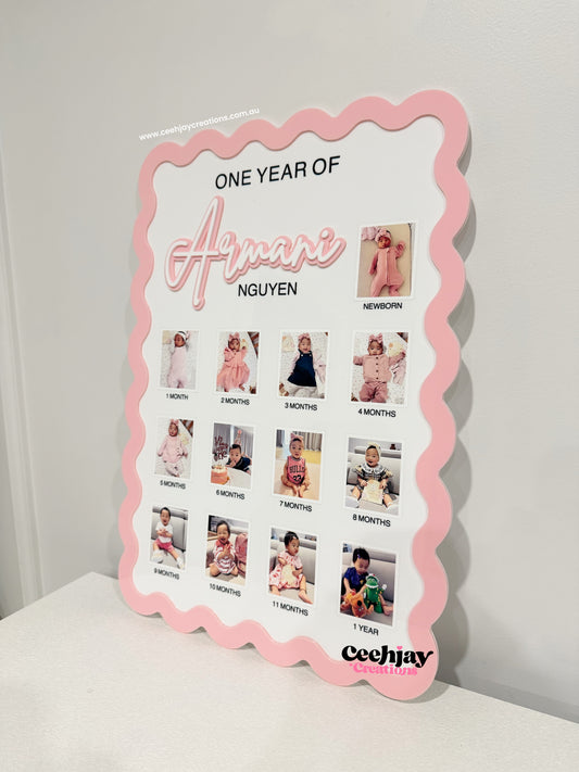 First Year Milestone Photo Board - Wavy Border