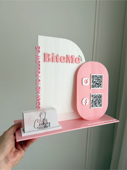 Business Logo QR Code Sign + Card Holder - Semi Arch & Oval Shape