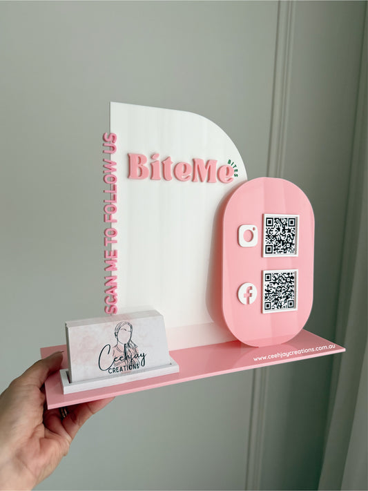 Business Logo QR Code Sign + Card Holder - Semi Arch & Oval Shape