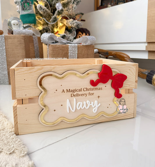Christmas Box Crate - Bow Wavy Border