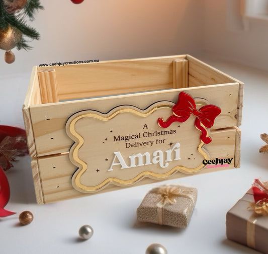 Christmas Box Crate - Bow Wavy Border