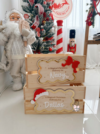 Christmas Box Crate - Bow Wavy Border