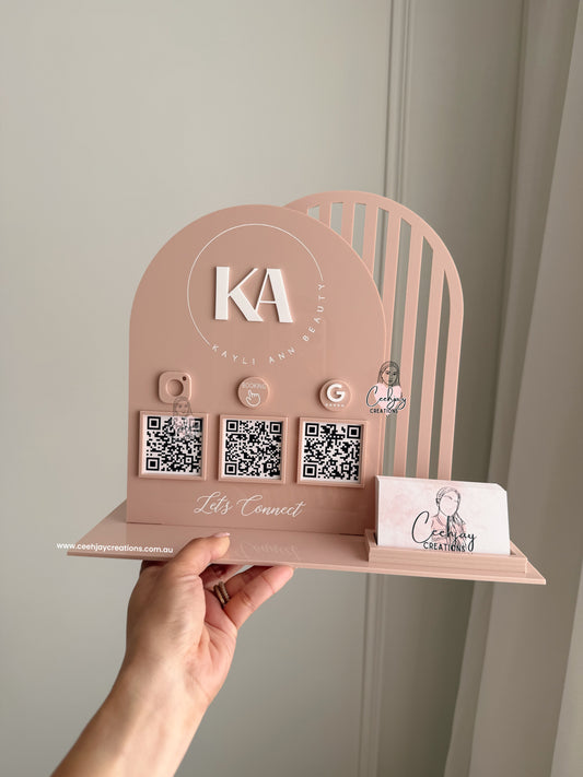 Business Logo QR Code Sign + Card Holder - Double Arch Shape