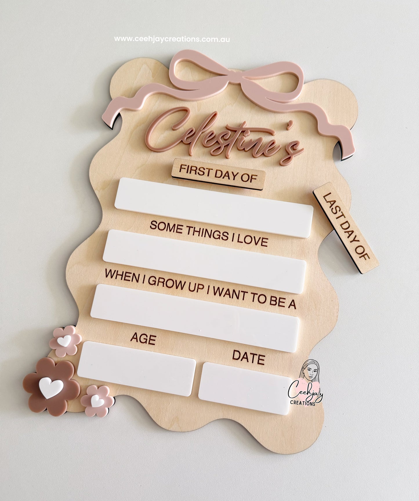 First Day Of Board - Wavy with Bow design