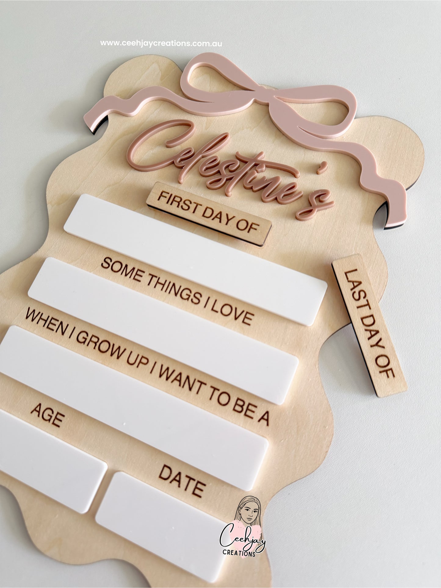 First Day Of Board - Wavy with Bow design