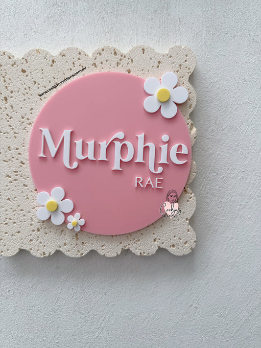 Baby Name Plaque - Floral & Clouds Design