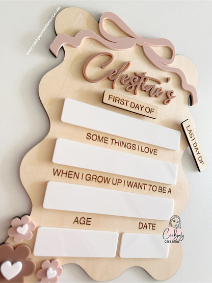 First Day Of Board - Wavy with Bow design