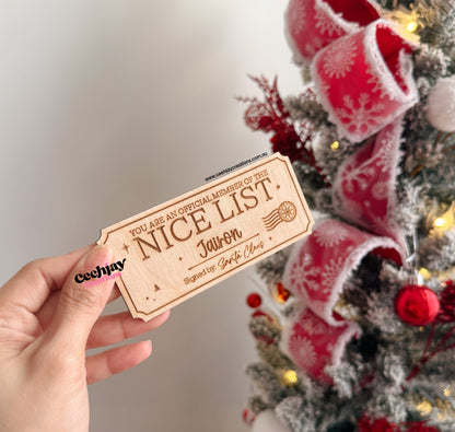 Nice List Christmas Wooden Ticket