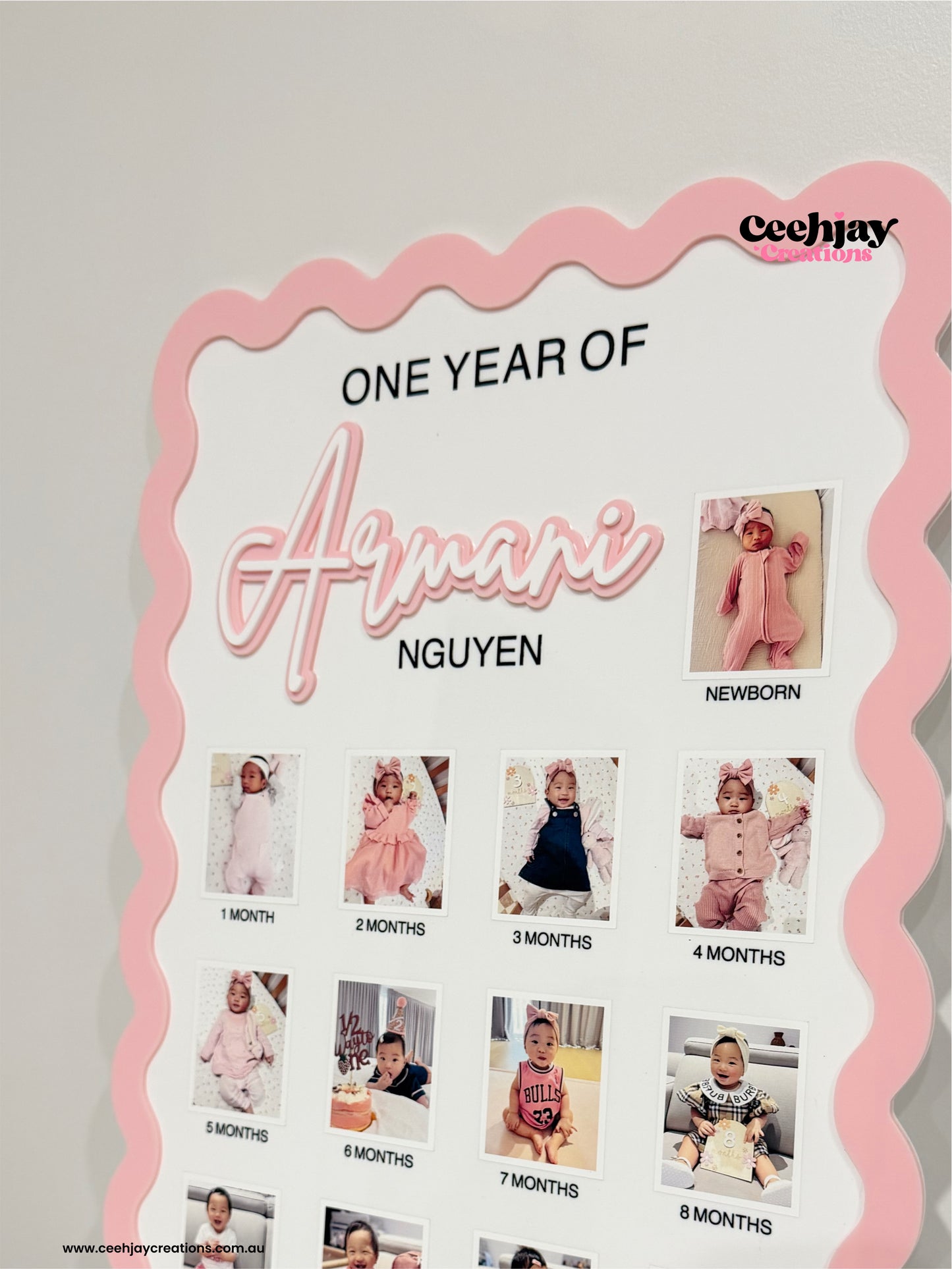 First Year Milestone Photo Board - Wavy Border