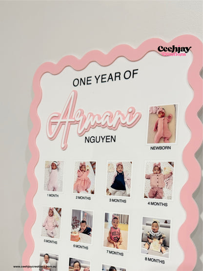 First Year Milestone Photo Board - Wavy Border