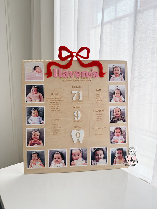 Wooden First Year Milestone Photo Board