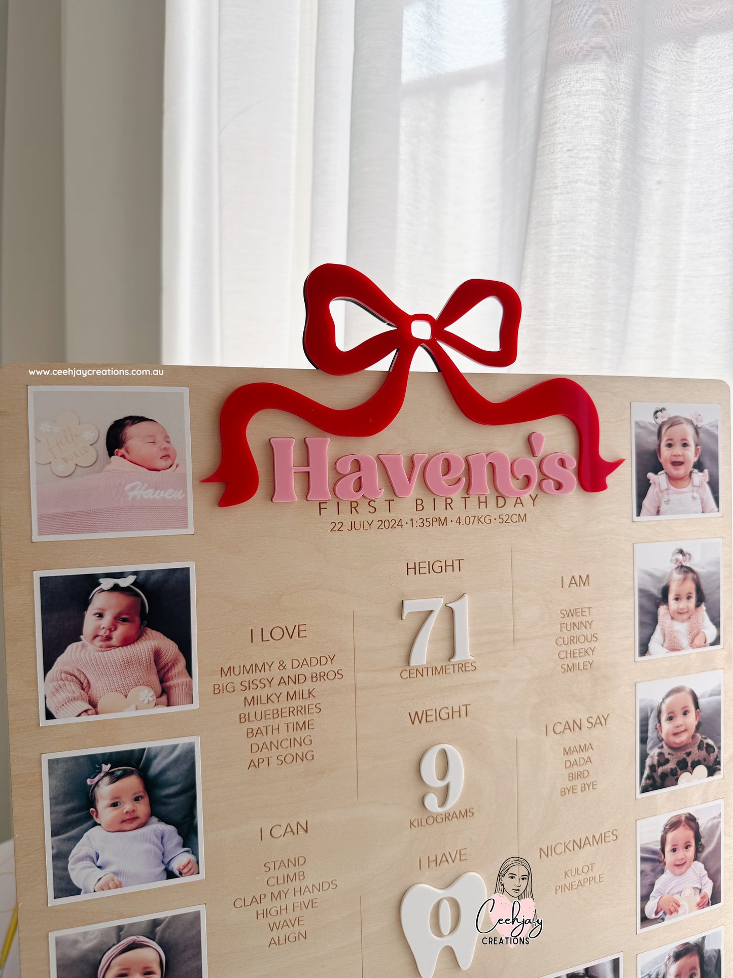 Wooden First Year Milestone Photo Board