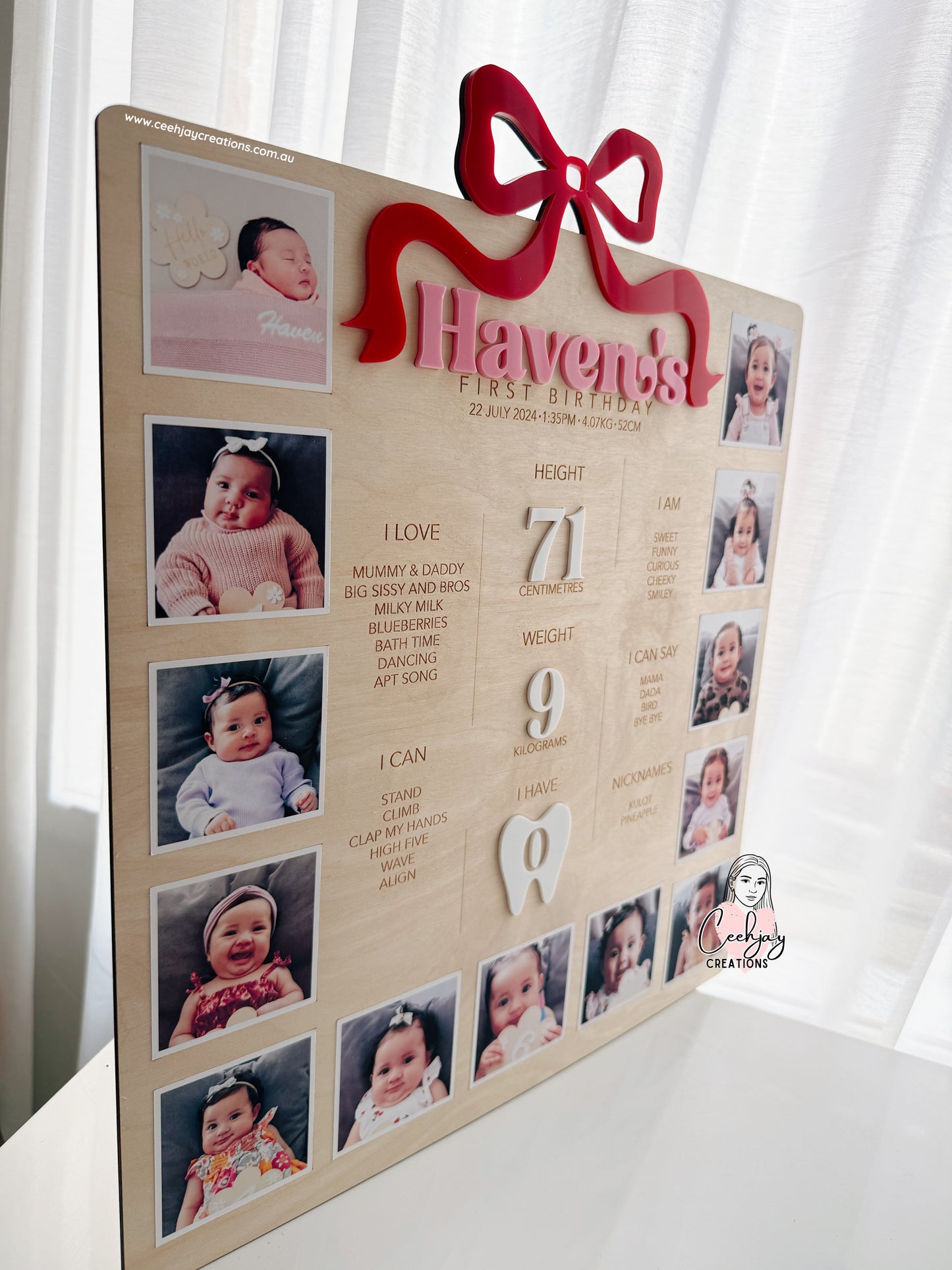 Wooden First Year Milestone Photo Board
