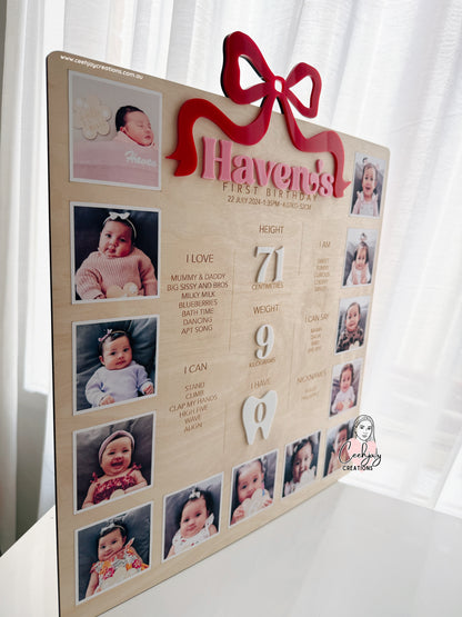 Wooden First Year Milestone Photo Board