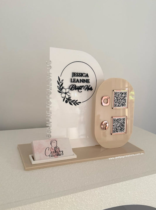 Business Logo QR Code Sign + Card Holder - Semi Arch & Oval Shape
