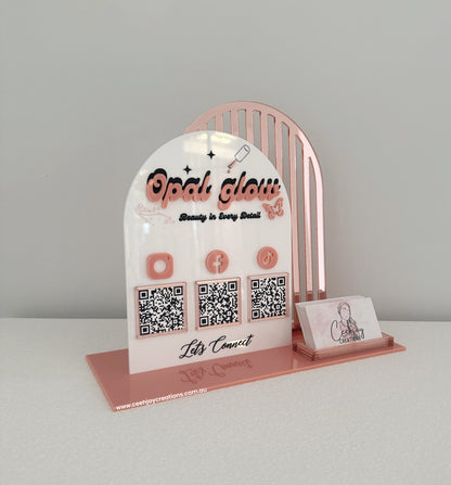 Business Logo QR Code Sign + Card Holder - Double Arch Shape