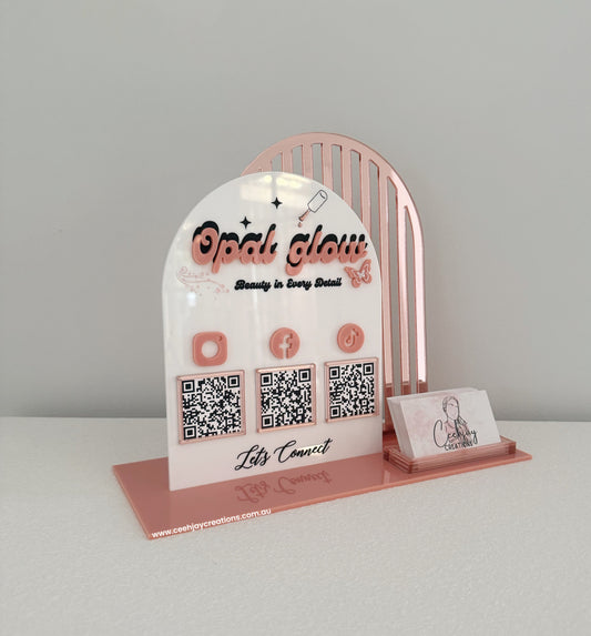 Business Logo QR Code Sign + Card Holder - Double Arch Shape