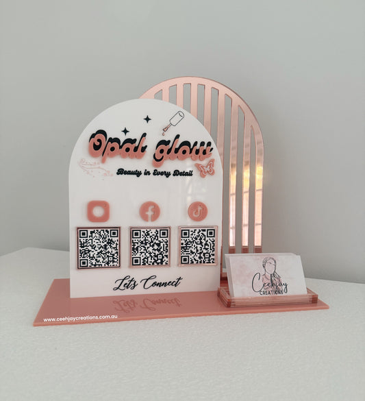 Business Logo QR Code Sign + Card Holder - Double Arch Shape