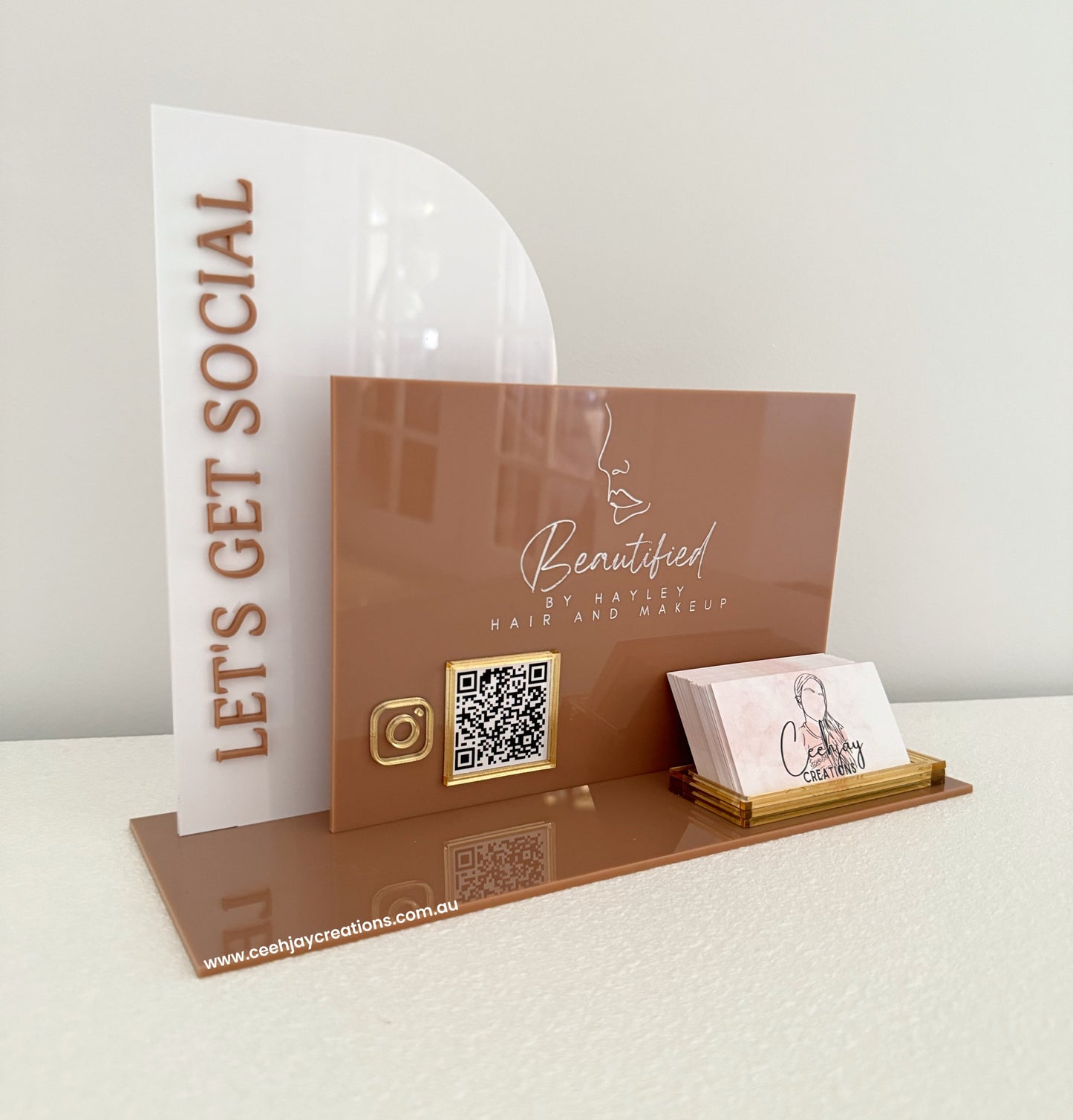 Business Logo QR Code Sign + Card Holder - Semi Arch & Rectangle Shape