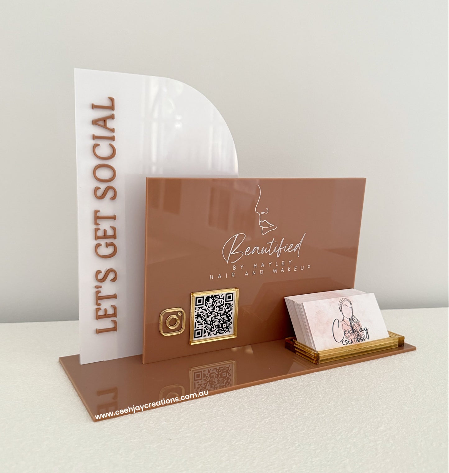 Business Logo QR Code Sign + Card Holder - Semi Arch & Rectangle Shape