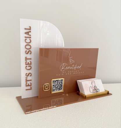 Business Logo QR Code Sign + Card Holder - Semi Arch & Rectangle Shape