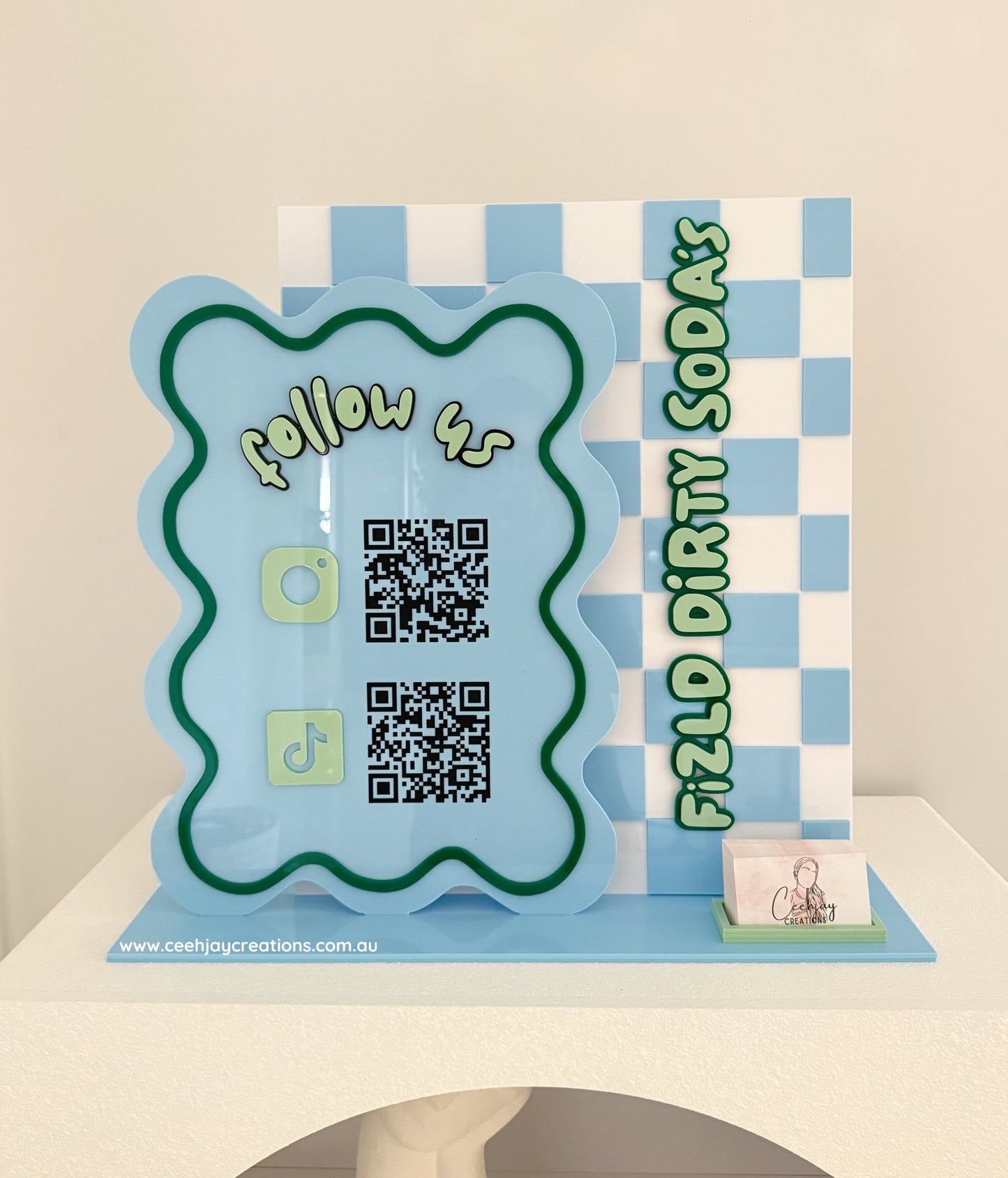 Business Logo QR Sign + Card Holder - Wavy Rectangle