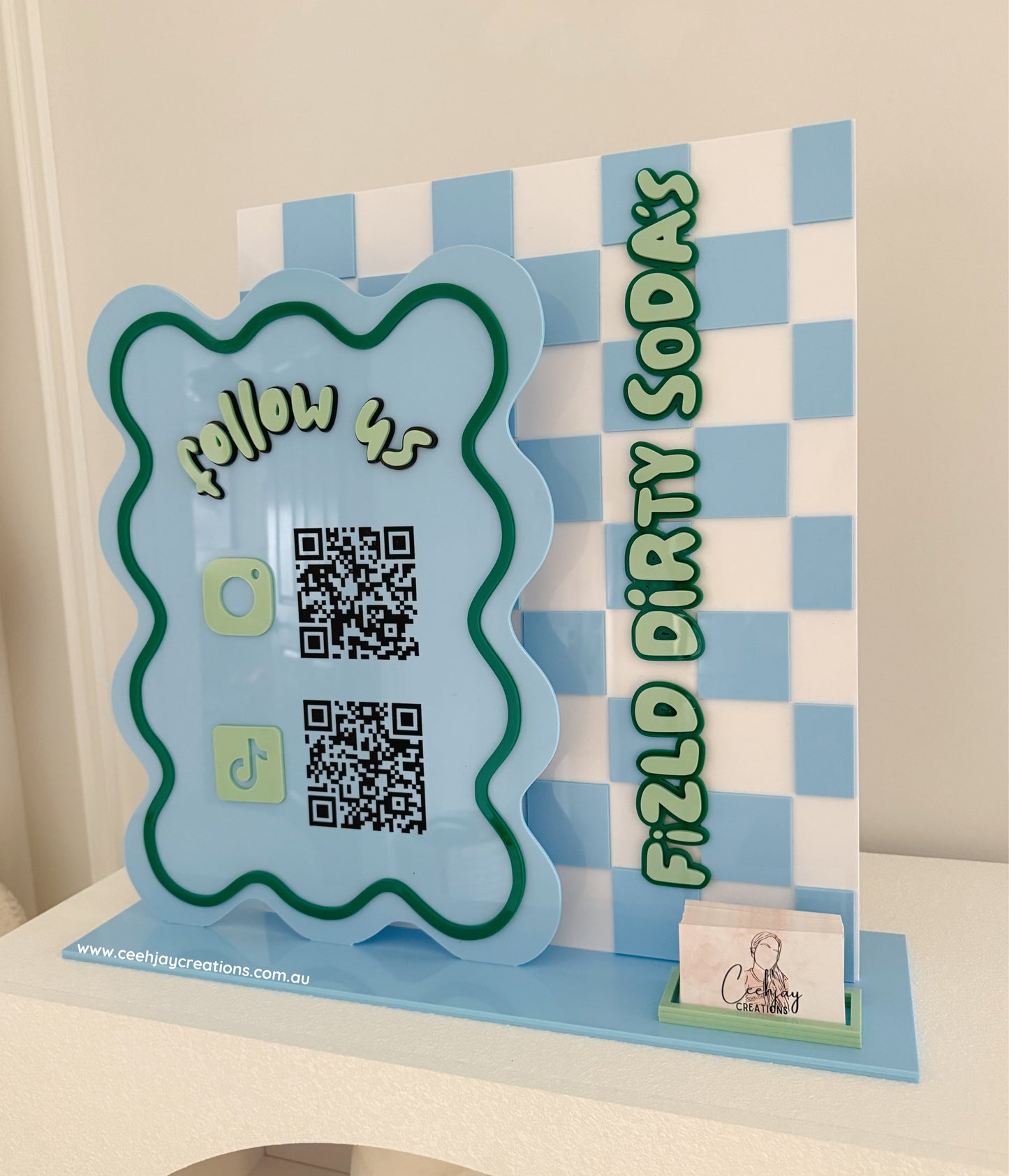 Business Logo QR Sign + Card Holder - Wavy Rectangle
