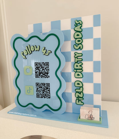 Business Logo QR Sign + Card Holder - Wavy Rectangle