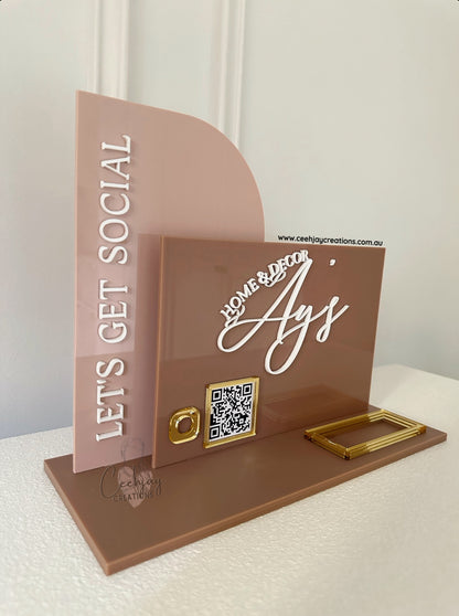 Business Logo QR Code Sign + Card Holder - Semi Arch & Rectangle Shape