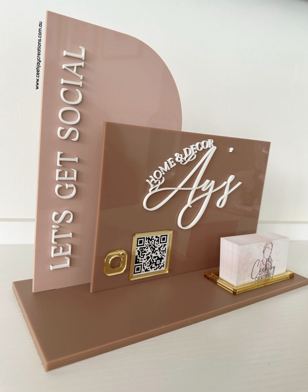 Business Logo QR Code Sign + Card Holder - Semi Arch & Rectangle Shape
