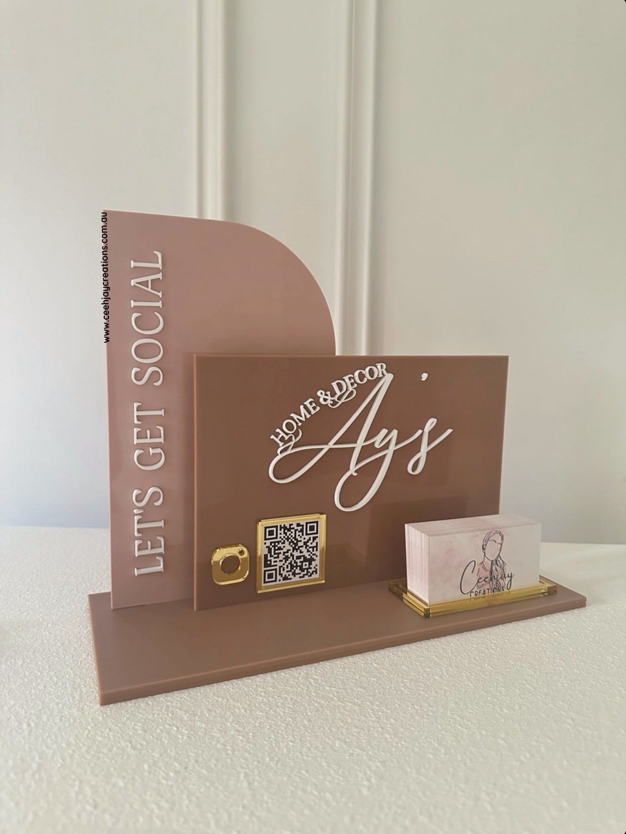 Business Logo QR Code Sign + Card Holder - Semi Arch & Rectangle Shape