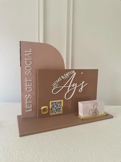 Business Logo QR Code Sign + Card Holder - Semi Arch & Rectangle Shape